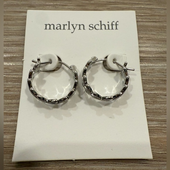 Marlyn Schiff Silver Textured Hoop Earrings - Picture 2 of 2